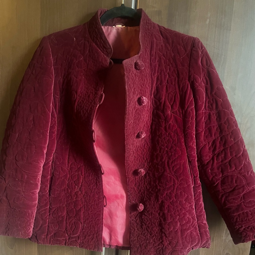Vintage Velvet Burgundy Jacket with Embroidery - Picture 7 of 12
